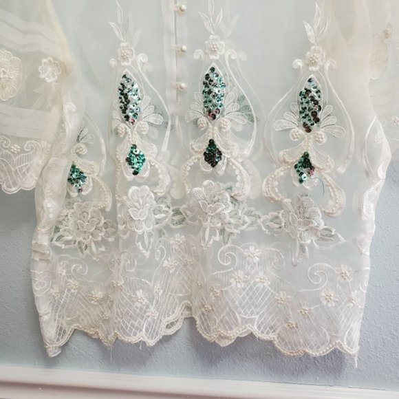 *Vintage Handmade Sequins Sheer Blouse - Picture 8 of 8